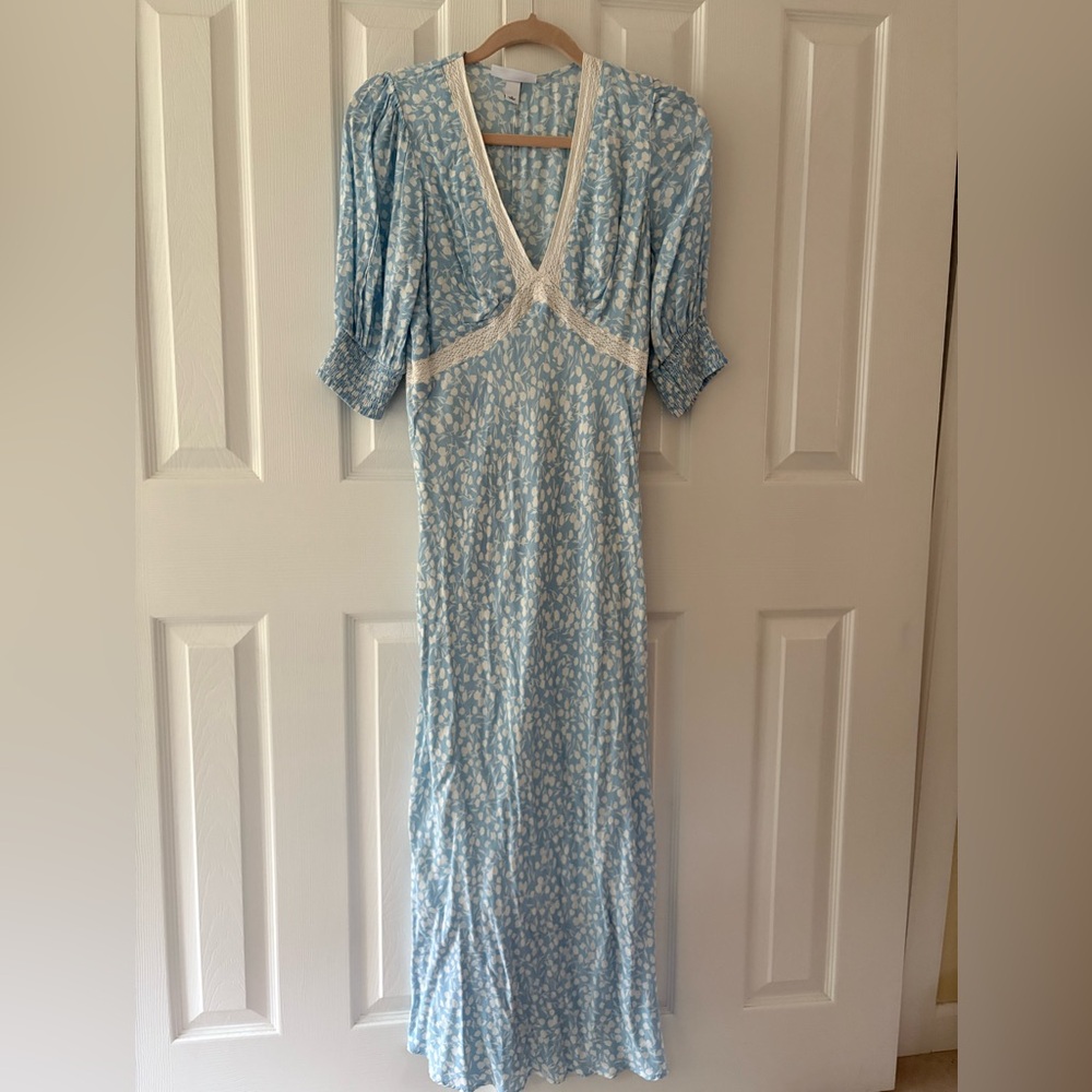 RIXO Light Blue Floral Maxi Dress Size 8 Runs Small - Picture 3 of 7